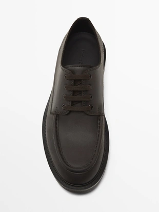BROWN|2353/450 - Massimo Dutti Промасленные туфли с мокрым носком