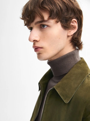 KHAKI|3341/581 - Massimo Dutti Замшевая кожаная куртка