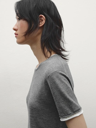 MEDIUM GREY|5635/623 - Massimo Dutti Трикотажная футболка с двойным эффектом