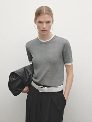 Купить Massimo Dutti Вязаный свитер с короткими рукавами и потертыми деталями