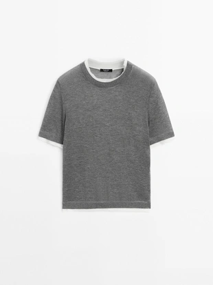 Вязаный свитер с короткими рукавами и потертыми деталями- Заказать в России