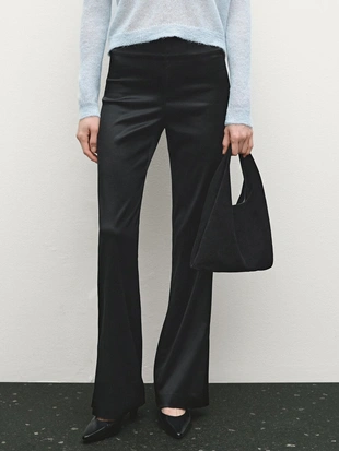 BLACK|5010/557 - Massimo Dutti Атласные брюки-клеш с разрезами