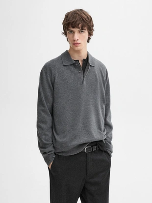 Вязаный джемпер-поло с вырезом горловины, 100% кашемир- Заказать в России