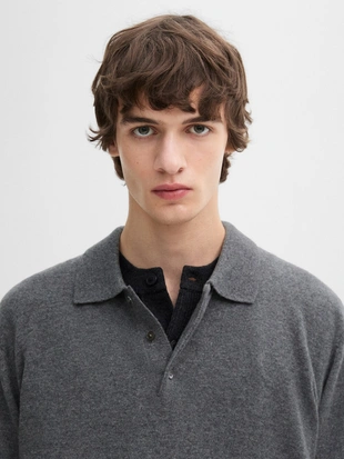 Вязаный джемпер-поло с вырезом горловины, 100% кашемир- Заказать в России