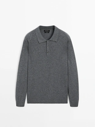 Вязаный джемпер-поло с вырезом горловины, 100% кашемир- Заказать в России