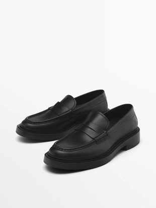 BLACK|2550/450 - Massimo Dutti Кожаные мокасины-пенни