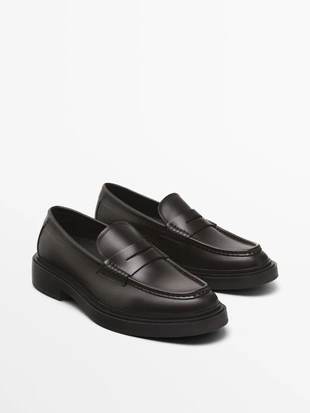 BROWN|2550/450 - Massimo Dutti Кожаные мокасины-пенни