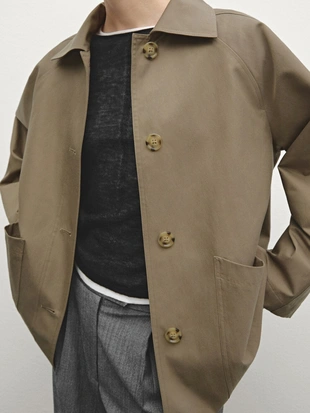 Greyish green|6718/965 - Massimo Dutti Карманы куртки из хлопчатобумажной смеси