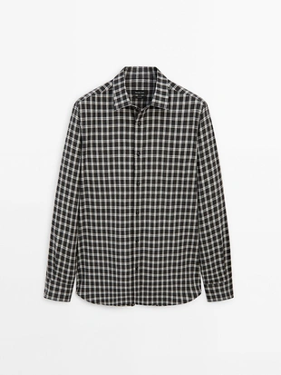 Рубашка в меланжевую клетку из 100% хлопка- Заказать в России
