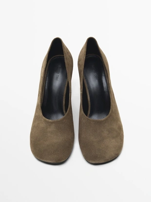 TAUPE|1412/550 - Massimo Dutti Замшевые туфли на каблуке с разрезом