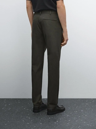 DARK GREEN|0008/006 - Massimo Dutti Брюки зауженного кроя с текстурой из хлопчатобумажной смеси