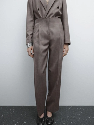Брюки в складку из меланжевой смеси шерсти- Заказать в России