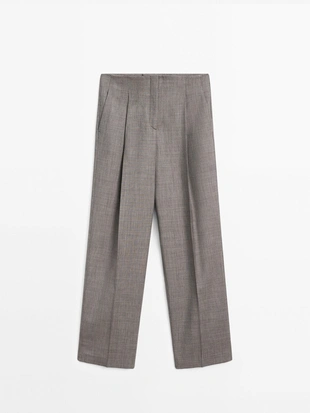 Брюки в складку из меланжевой смеси шерсти- Заказать в России