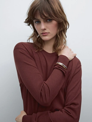 Купить Massimo Dutti Вязаный свитер с круглым вырезом из хлопчатобумажной смеси