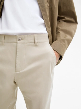 BEIGE|0010/006 - Massimo Dutti Облегающие брюки из хлопчатобумажной саржи