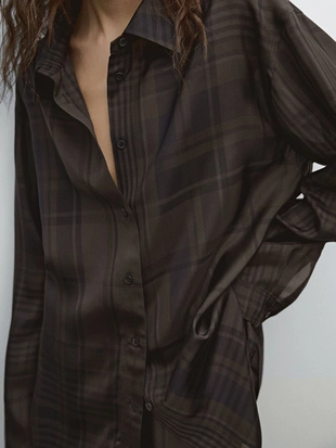 VERDE ESCURO|6074/580 - Massimo Dutti Длинная верхняя рубашка в клетку