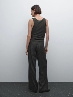 Greyish green|5066/895 - Massimo Dutti Брюки от костюма в тонкую полоску