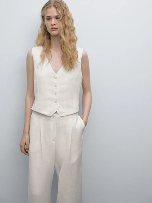 Брюки с льняной пряжкой в деталях- Заказать в России