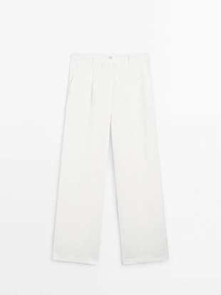 Брюки с льняной пряжкой в деталях- Заказать в России