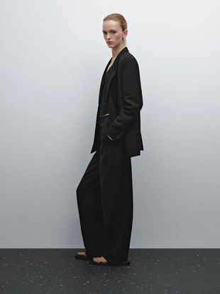 BLACK|5095/977 - Massimo Dutti Брюки-футляры из льняной смеси CLEAN BOX