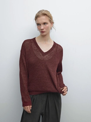 Купить Massimo Dutti Ажурный вязаный джемпер из 100% льна