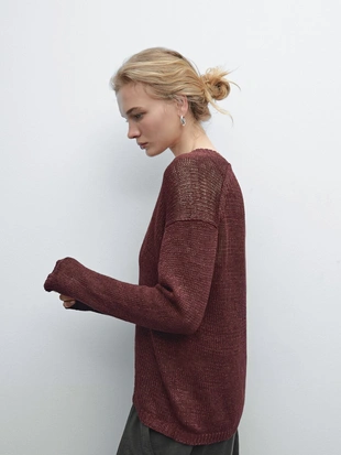 TERRA-COTTA|5663/701 - Massimo Dutti Ажурный вязаный джемпер из 100% льна