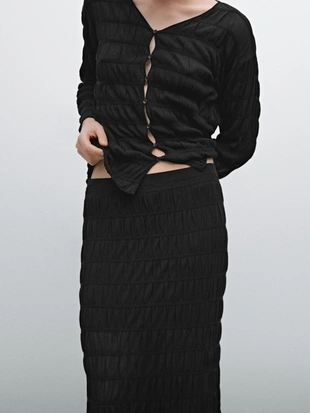BLACK|5669/704 - Massimo Dutti Кардиган со сборчатыми деталями