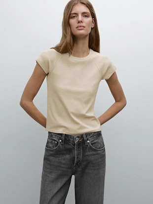Купить Massimo Dutti Хлопчатобумажная футболка с рукавом реглан