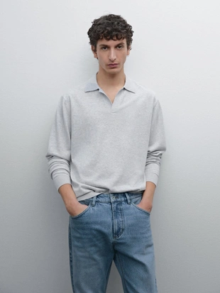 Купить Massimo Dutti Трикотажный джемпер поло из смеси хлопка и льна