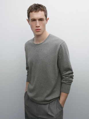 MEDIUM GREY|0975/388 - Massimo Dutti Джемпер тонкой вязки из 100% хлопка