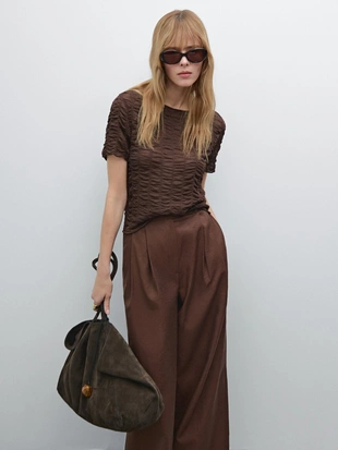 BROWN|5668/704 - Massimo Dutti Трикотажная футболка с присборенными деталями