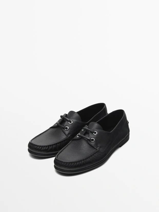 Купить Massimo Dutti Смятые кожаные палубные туфли