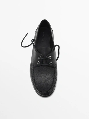 BLACK|1538/550 - Massimo Dutti Смятые кожаные палубные туфли