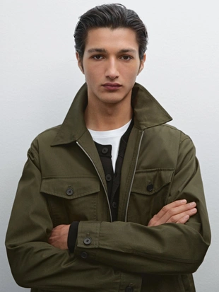 DARK KHAKI|3478/515 - Massimo Dutti Пиджак из хлопка с карманами