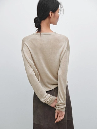 STONE|5740/648 - Massimo Dutti Вязанный свитер V-образного выреза из льна