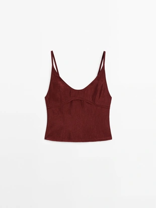 Топ на бретелях с отделкой строчкой- Заказать в России