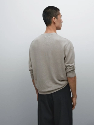 Beige|0972/376 - Massimo Dutti Легкий вязаный джемпер из 100% льна