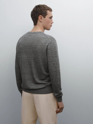 ANTHRACITE GREY|0974/376 - Massimo Dutti Вязаный джемпер MOULINE из 100% льна