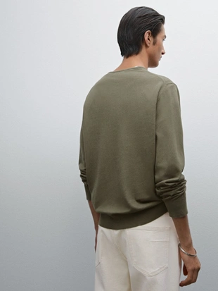 KHAKI|0936/384 - Massimo Dutti Вязаный свитер из смеси хлопка и льна