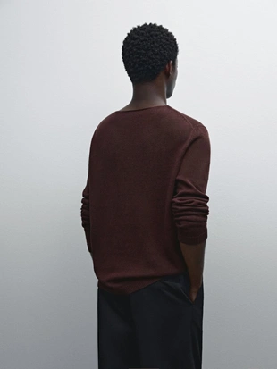 BURGUNDY|0981/376 - Massimo Dutti Вязаный джемпер из 100% льна