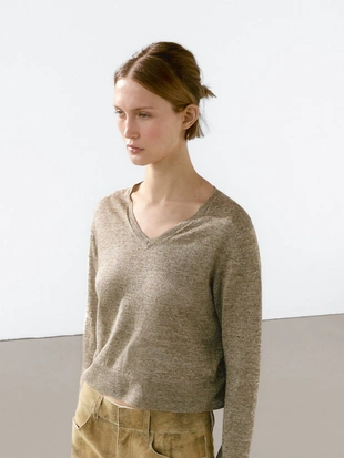 Купить Massimo Dutti Трикотаж меланжевого цвета из 100% льна