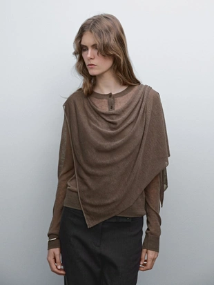 Купить Massimo Dutti Вязаный кардиган из льняной смеси, деталь шарфа