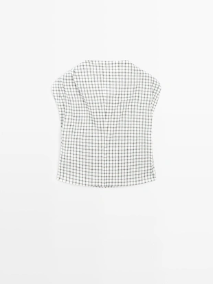 Клетчатый топ с драпированным воротником- Заказать в России