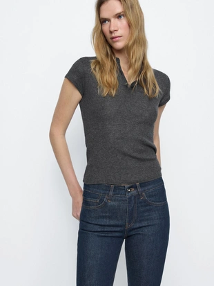 Купить Massimo Dutti Джинсы из хлопчатобумажной смеси с заниженной талией и бахромой