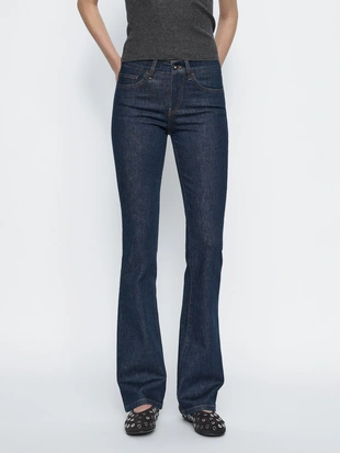 BLUE|5055/755 - Massimo Dutti Джинсы из хлопчатобумажной смеси с заниженной талией и бахромой