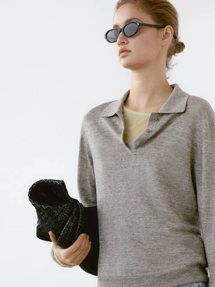 GREY MARL|5709/558 - Massimo Dutti Свитер меланжевой вязки из льняной смеси