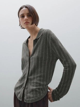 Купить Massimo Dutti Кардиган в полоску из 100% льна