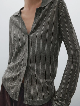 GREENISH|5708/684 - Massimo Dutti Кардиган в полоску из 100% льна