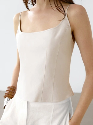 IVORY|5187/948 - Massimo Dutti Топ на льняных бретельках