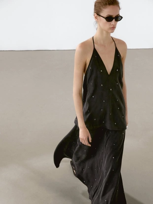 Струящийся топ с люверсами- Заказать в России